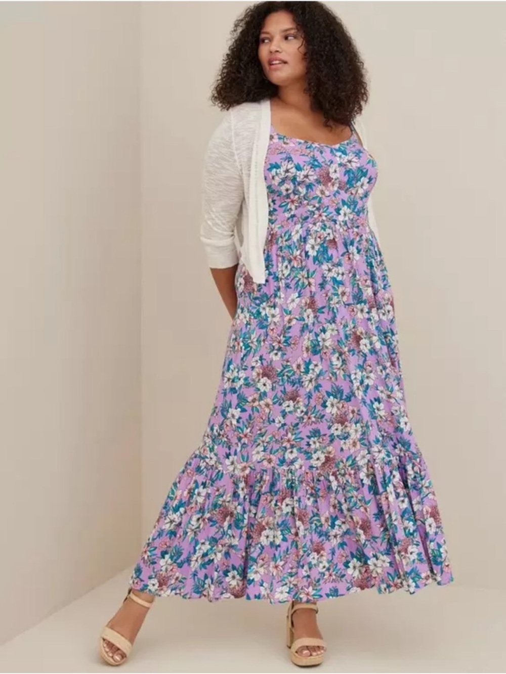 Torrid Maxi Lenny Tiered Dress Purple Floral size 1